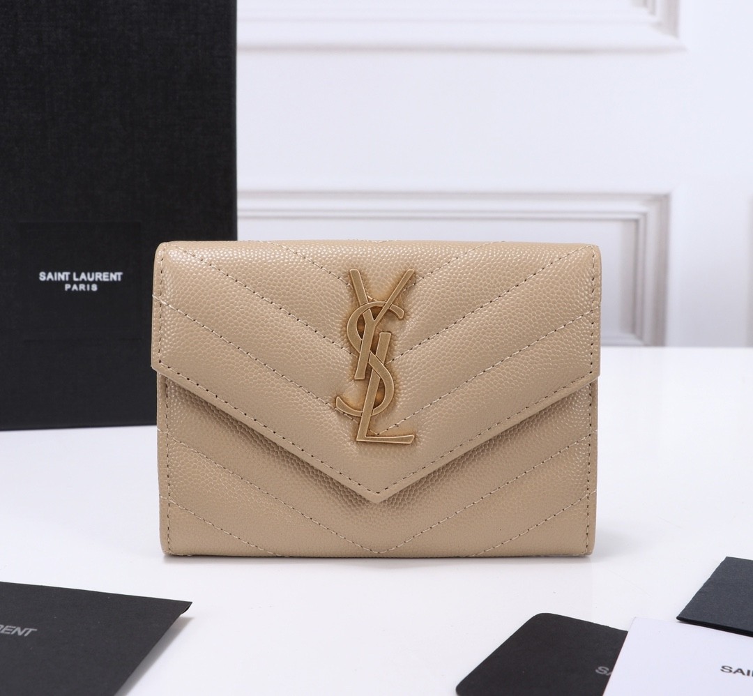 Saint Laurent YSL Monogram Envelope Wallet 經典信封短夾（米金款）